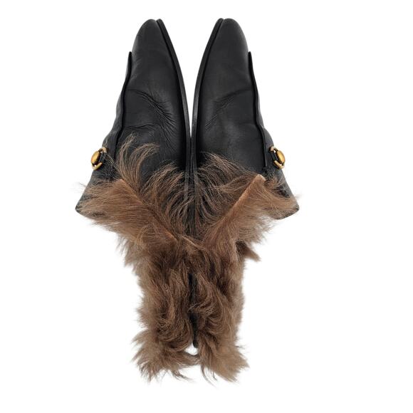 Gucci Princetown Horsebit Flat Slide Mule Fur Lined Black Leather Size 40 US 10 - Picture 6 of 9